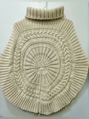 Cream Cable-Knit Turtleneck Cape - Made in Italy